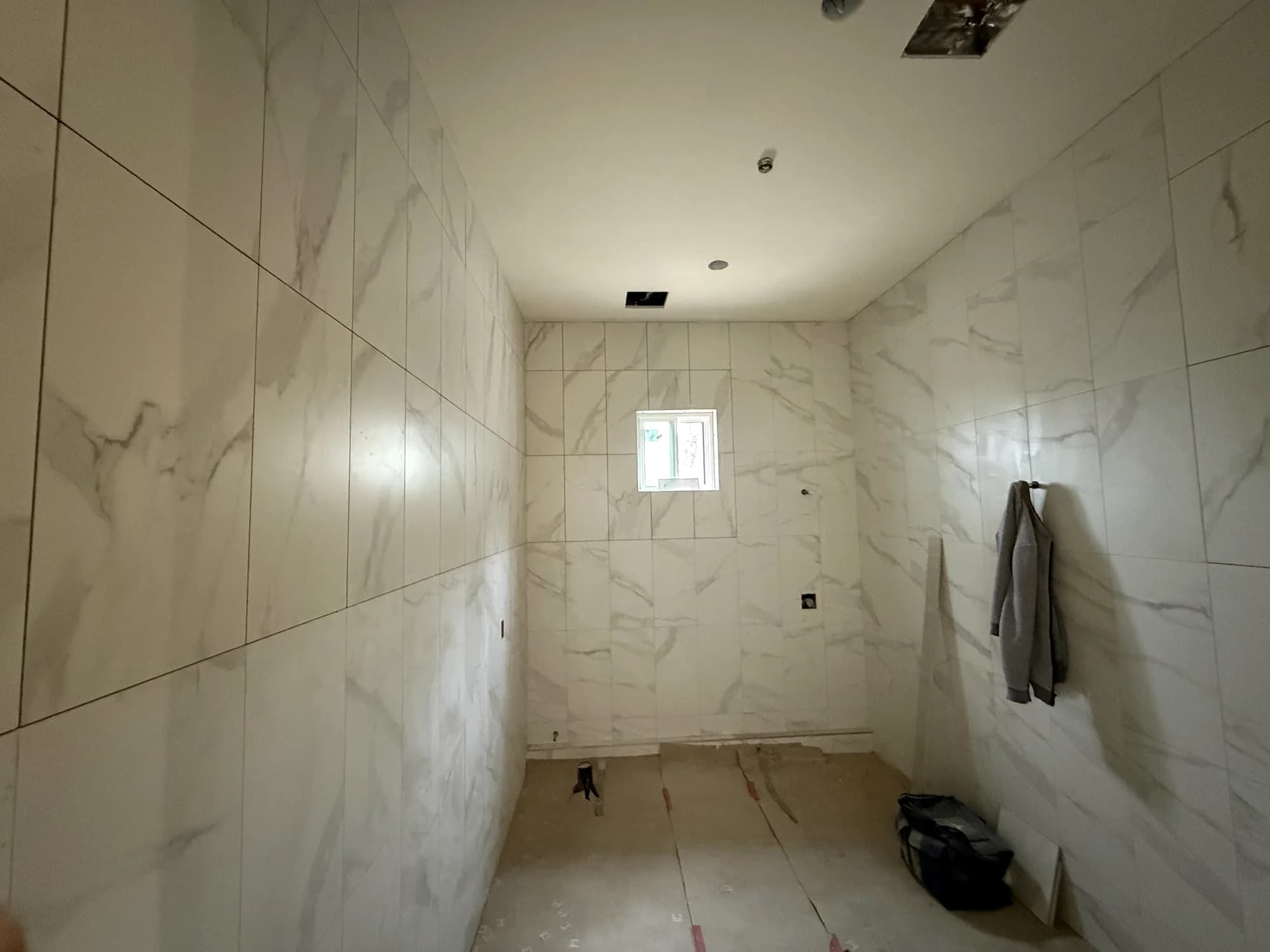 Book-matched marble bathroom